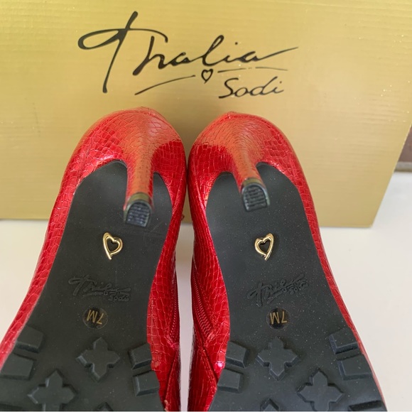 Thalia Sodi Womens Rhodes Red heeled patent ankle Booties Shoes US 7 M - Picture 6 of 9